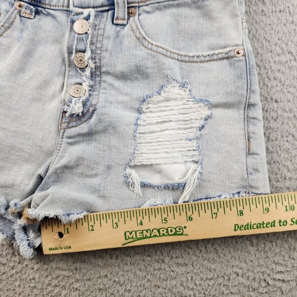 Women's Size 2 Blue Hot Pants Stretch Shorts Raw Hem Button Fly Booty Summer - Picture 8 of 10